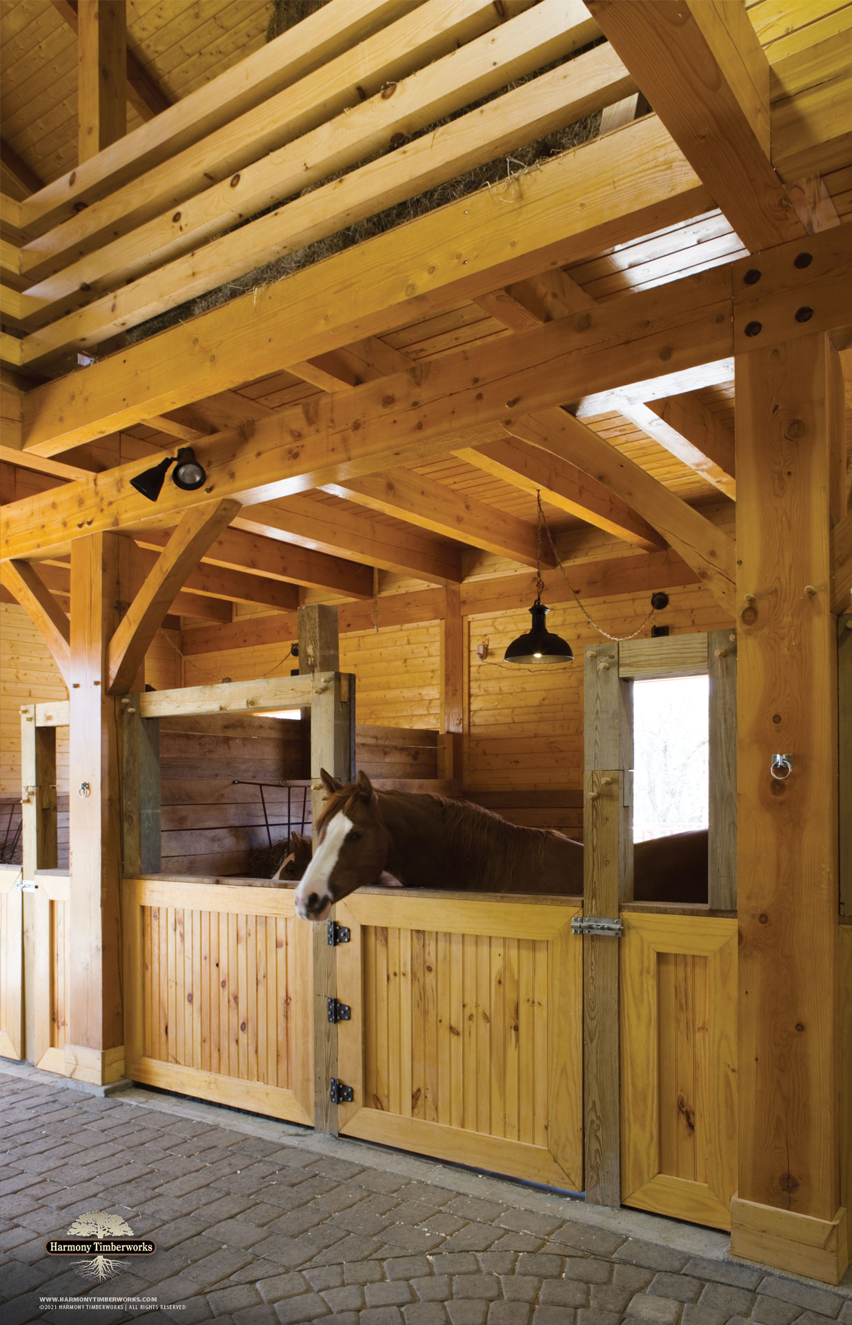 Timber Frame Barn Horse Stalls and Hay Loft