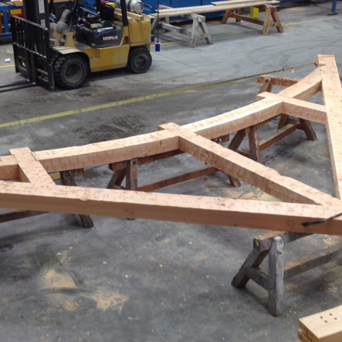 Rough Hewn Timber Frame Arched Chord Truss Assembly
