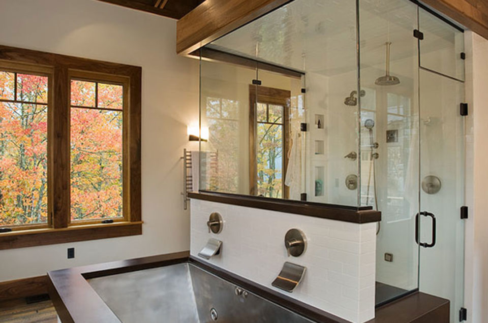 Custom luxury home timber frame bathroom