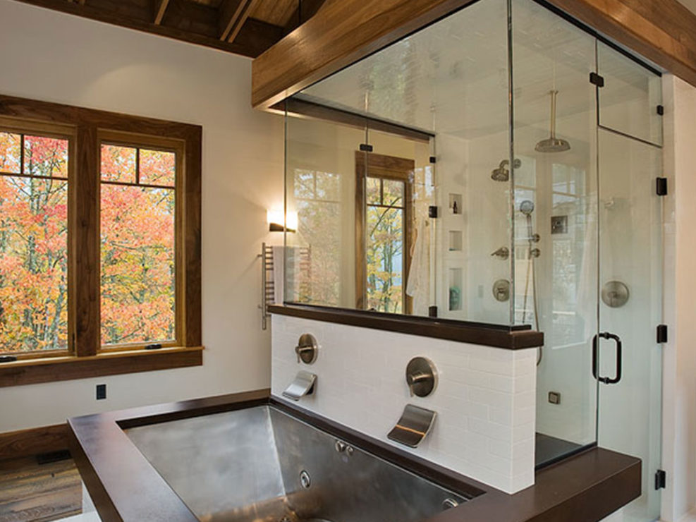 Custom luxury home timber frame bathroom