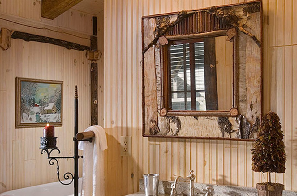 Custom luxury home timber frame bathroom