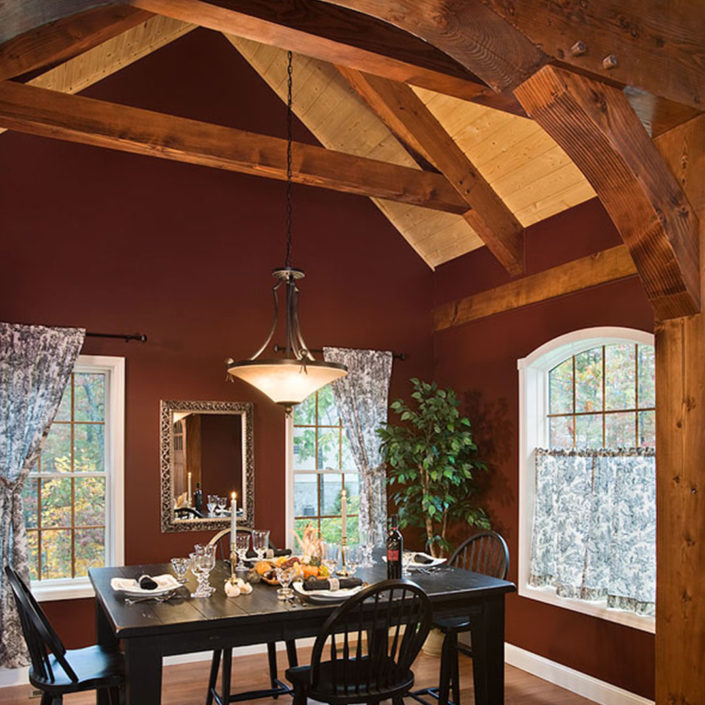 Timber Frame Home Dining Room Interior - Collar Tie Truss