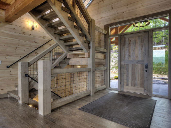 Timber Frame Interior Entryway and Stairs