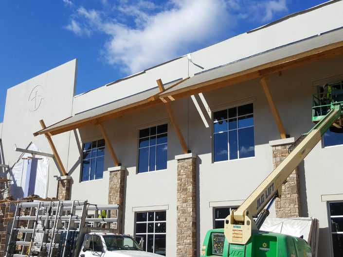 Commercial Building Timber Frame Exterior Window Shade Structures