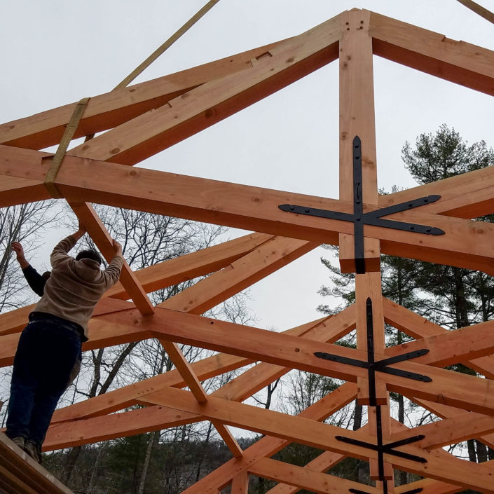 Timber Frame Construction - King Post Scissor Truss
