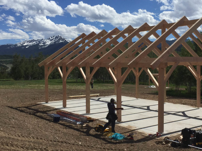 Timber Frame Pavilion Construction - King Post Truss with Curved Struts