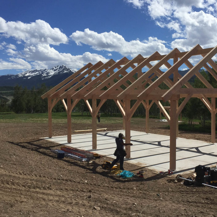 Timber Frame Pavilion Construction - King Post Truss with Curved Struts