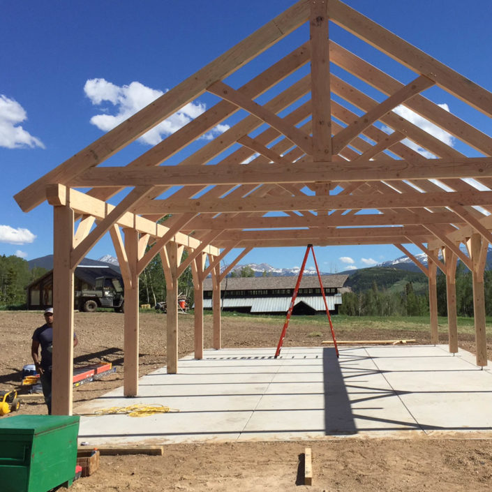 Timber Frame Pavilion Construction - King Post Truss with Curved Struts