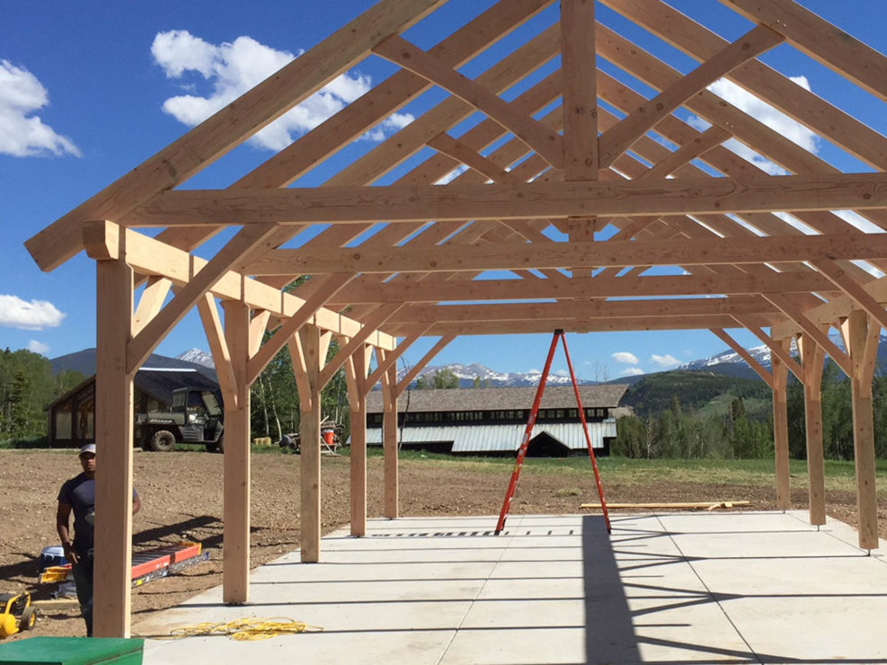 Timber Frame Pavilion Construction - King Post Truss with Curved Struts