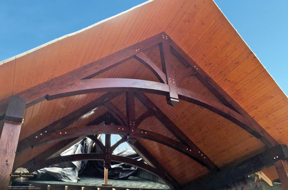 Timber Frame Arched Chord King Post Entryway