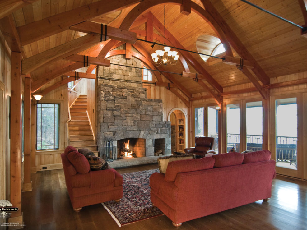 Custom Tie Rod Timber Frame Truss Living Room Ceiling