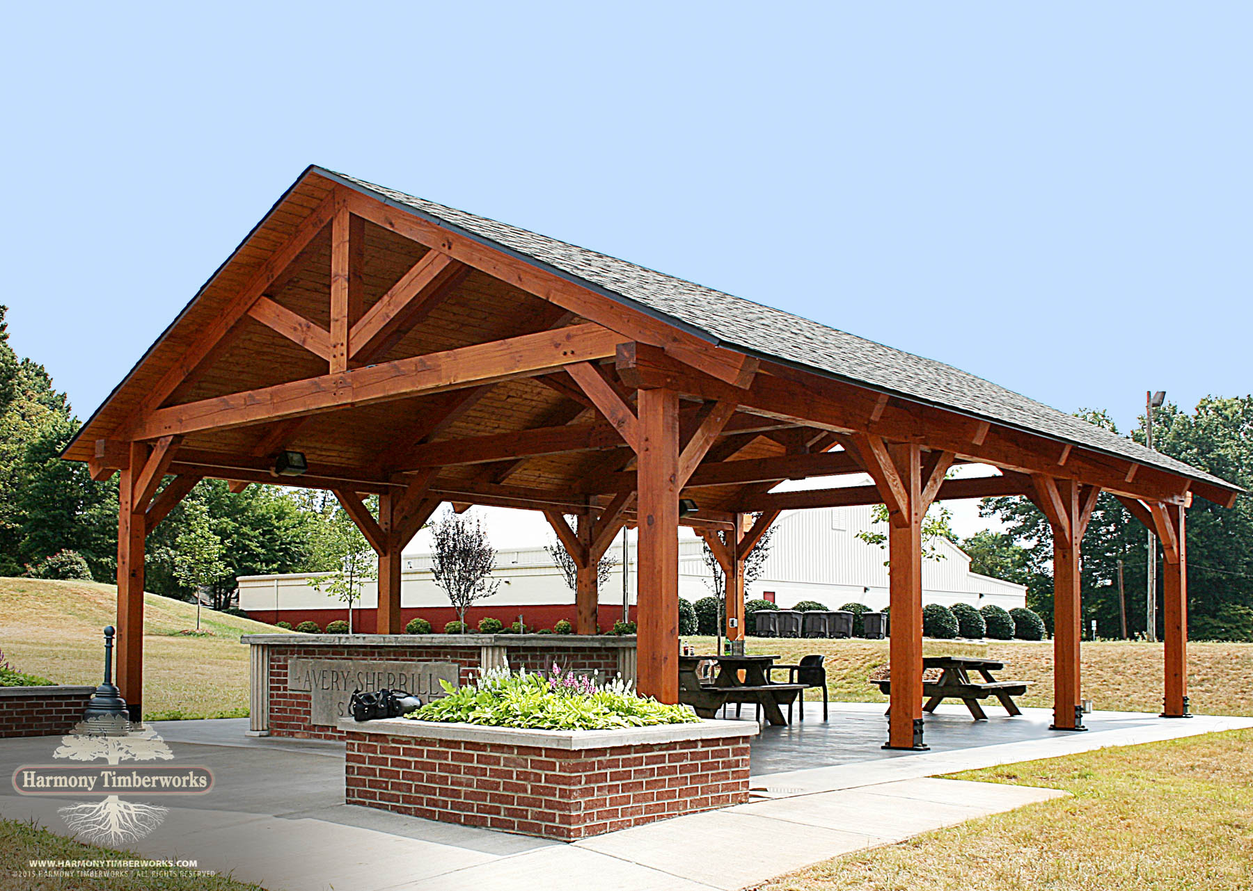Fifth Street Timber Frame Pavilion with King Post Trusses with Struts
