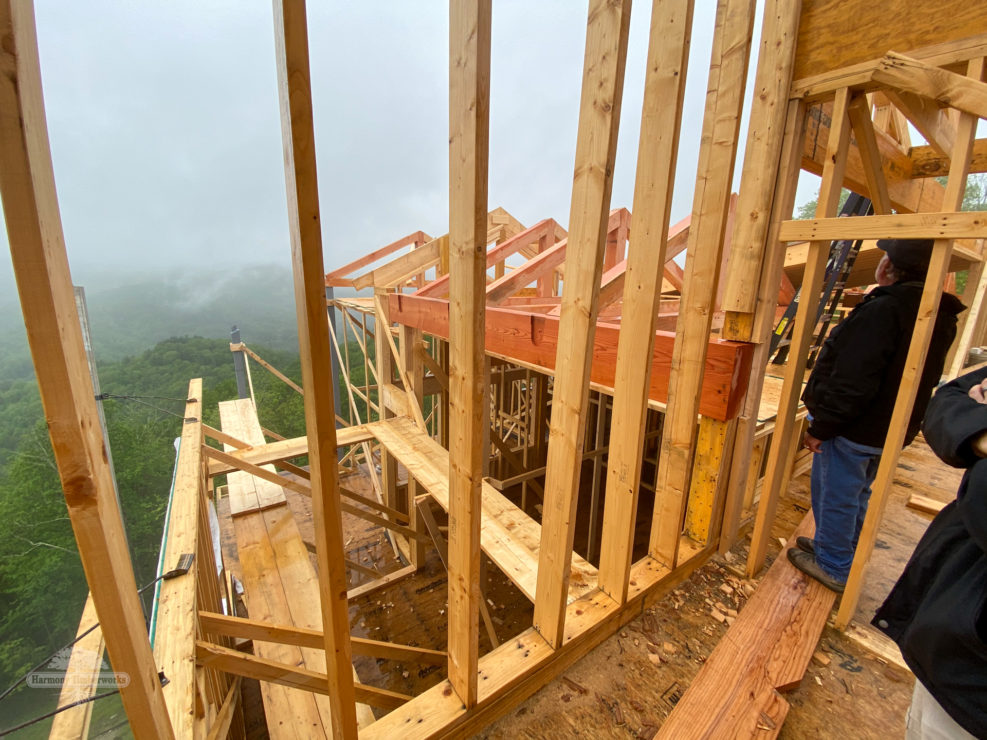 Timber frame residential units in The Summit at Echota Resort in NC during construction.