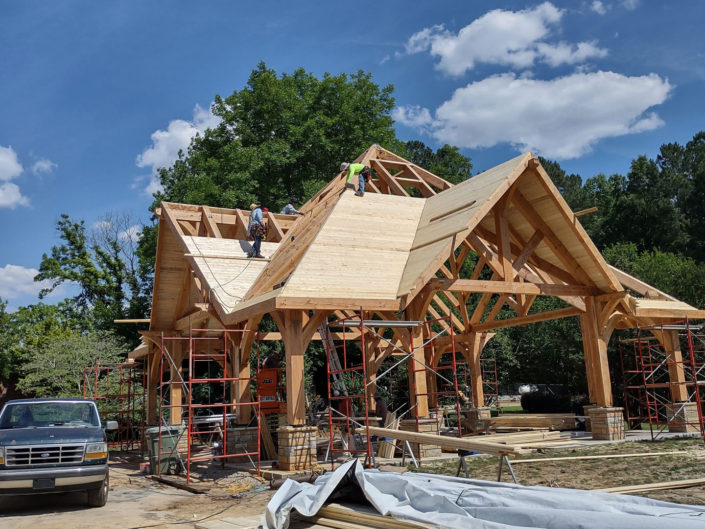 Constructing roof decking on the Stallings Pavilion