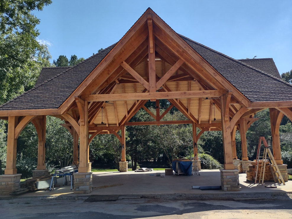 Stallings Pavilion timber frame king post truss